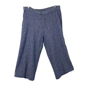 Old Navy Size Large Linen Crop Pants Wide Leg Blue Chambray Zip Elastic